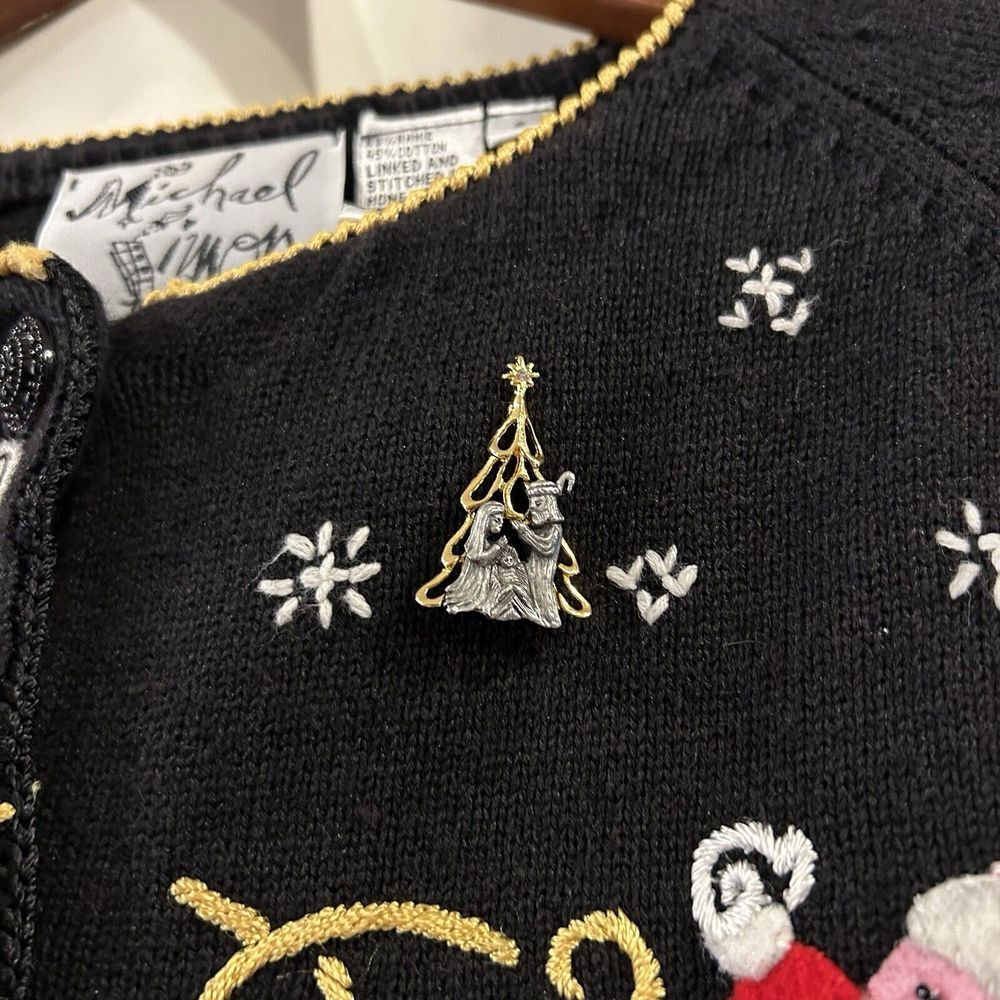 Vintage Michael Simon‎ Santa Sleigh Holiday Cardigan 90s Size Small - Picture 4 of 7